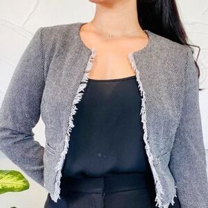 W118 By Walter‎ Baker Tweed Wool Blend Fringe Trim Jacket Sz S